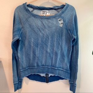 Pam and Gela Indigo distressed sweatshirt